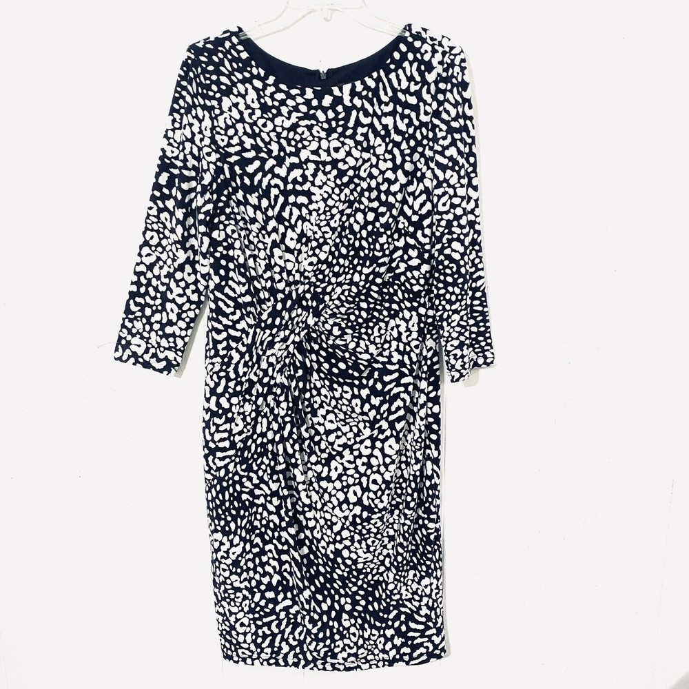 Adrianna Papell White & Blue 14 Large STRETCH Travel Knit FITTED Career Dress